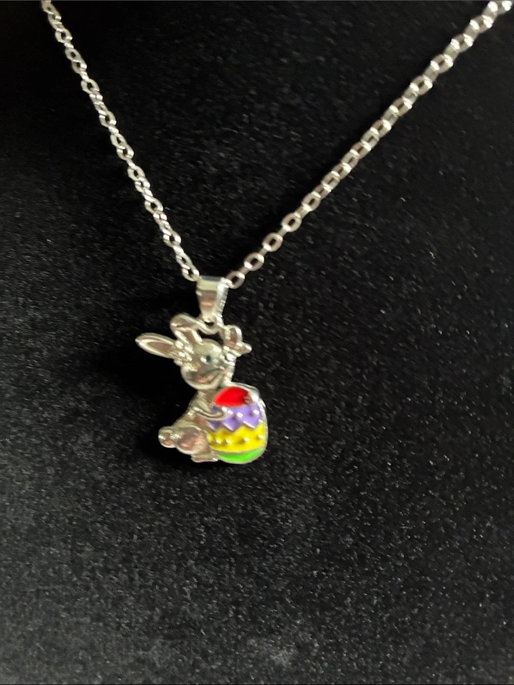 Bunny Pendant Necklace with Colorful Easter Egg - Kids Accessories